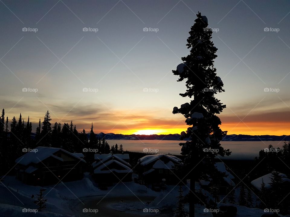 Sunrise from the chalet looking over the valley with inverted cloud layer
