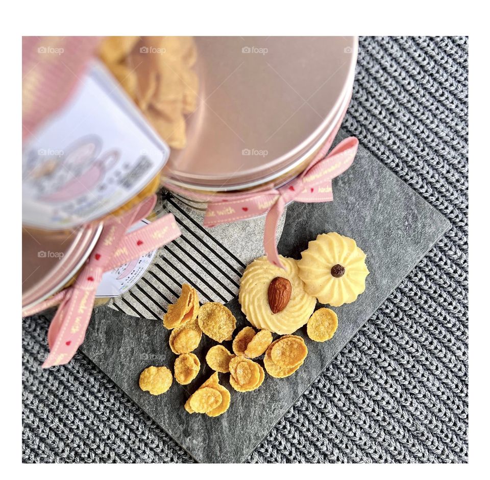 Homemade Butter cookies almonds and cornflakes 