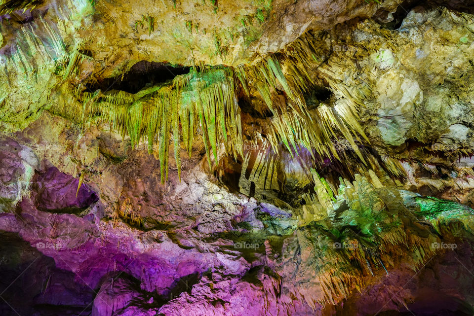 famous prometheus cave near Kutaisi with many stalactites and stalagmites