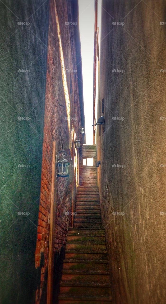 The narrow stairs.. An alley that leads to a cafe in Newberry SC.