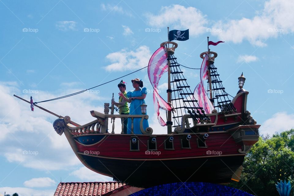 Peter Pan and the pirate ship in Disneyland 