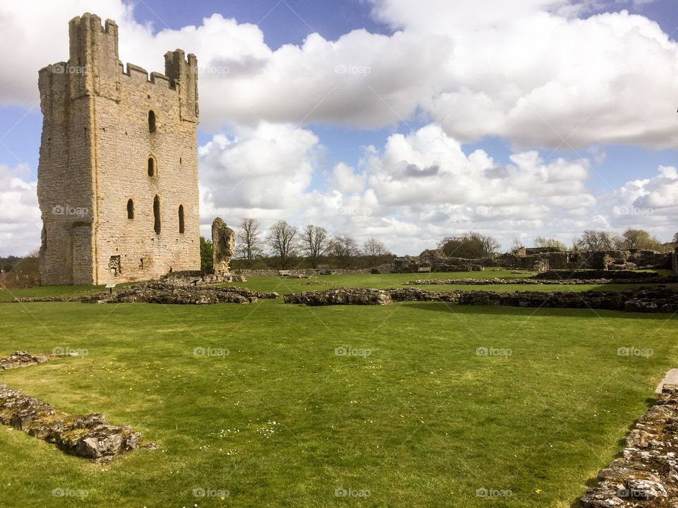 The ruined tower of Helmsley Castle in Yorkshire