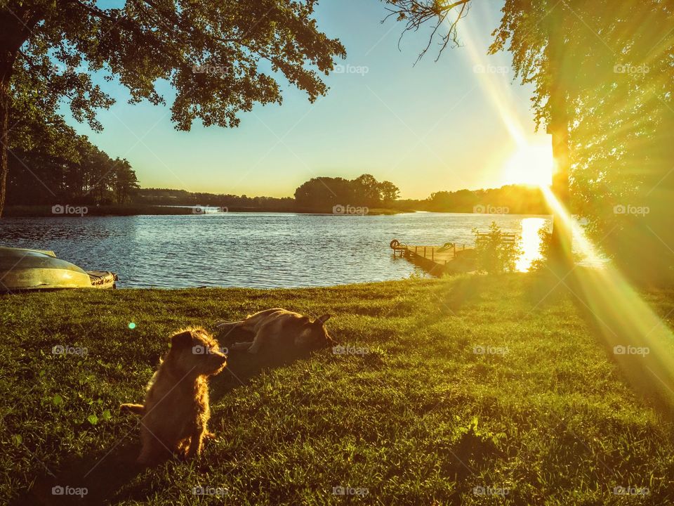 Sunset at the beautiful lake in Poland 