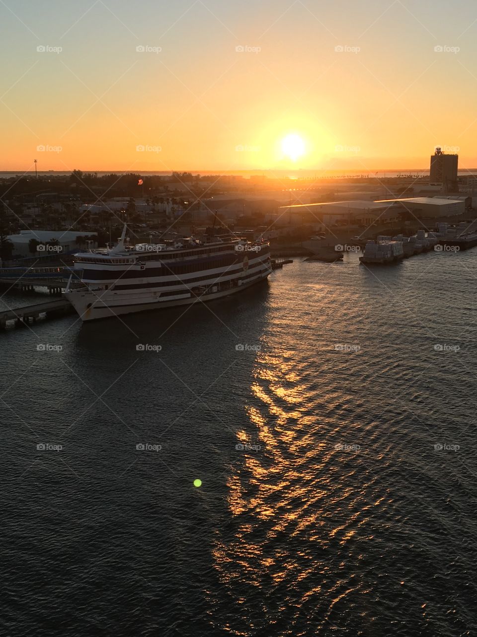 Sunset over a docked ship in Port Canaveral 