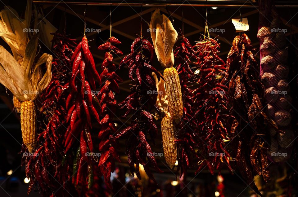 Grains and peppers in Las Ramblas, Barcelona.