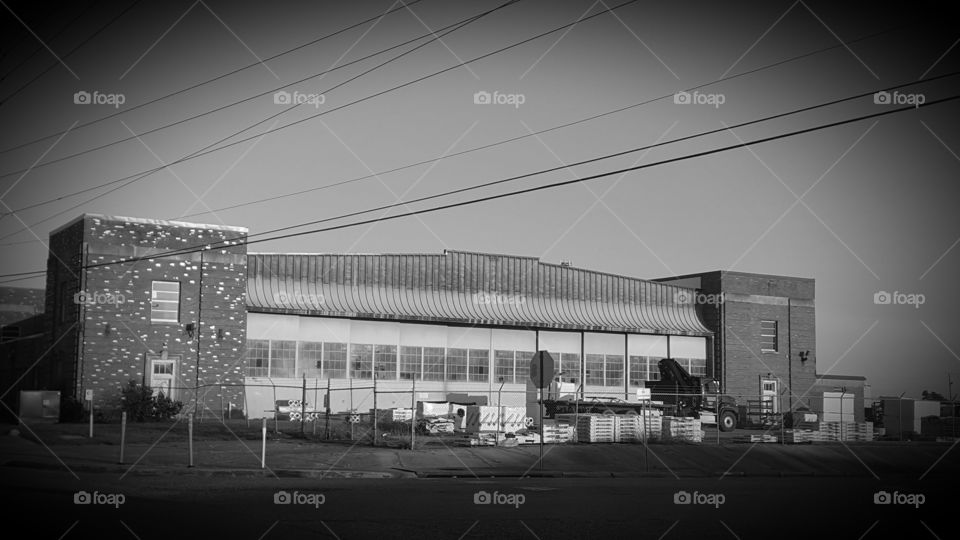 military hanger grayscale