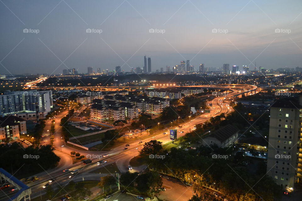 Evening view of Johor Bahru's cityscape in Malaysia