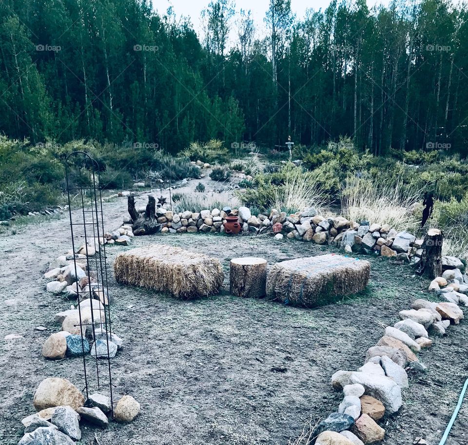 Sitting area outside a cabin we were staying in while we were in Mammoth Lakes, California.