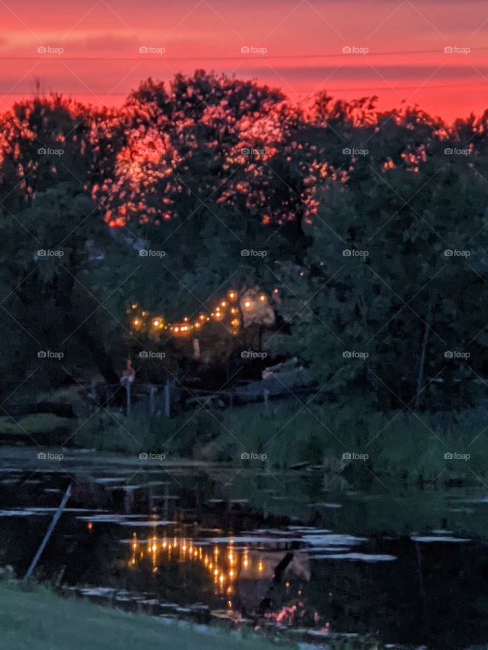 Light reflection over the pond