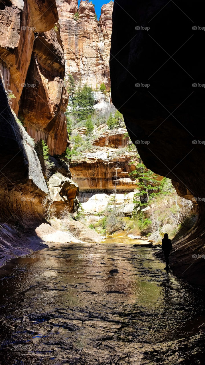 Inside the Subway looking out, at Zion National Park