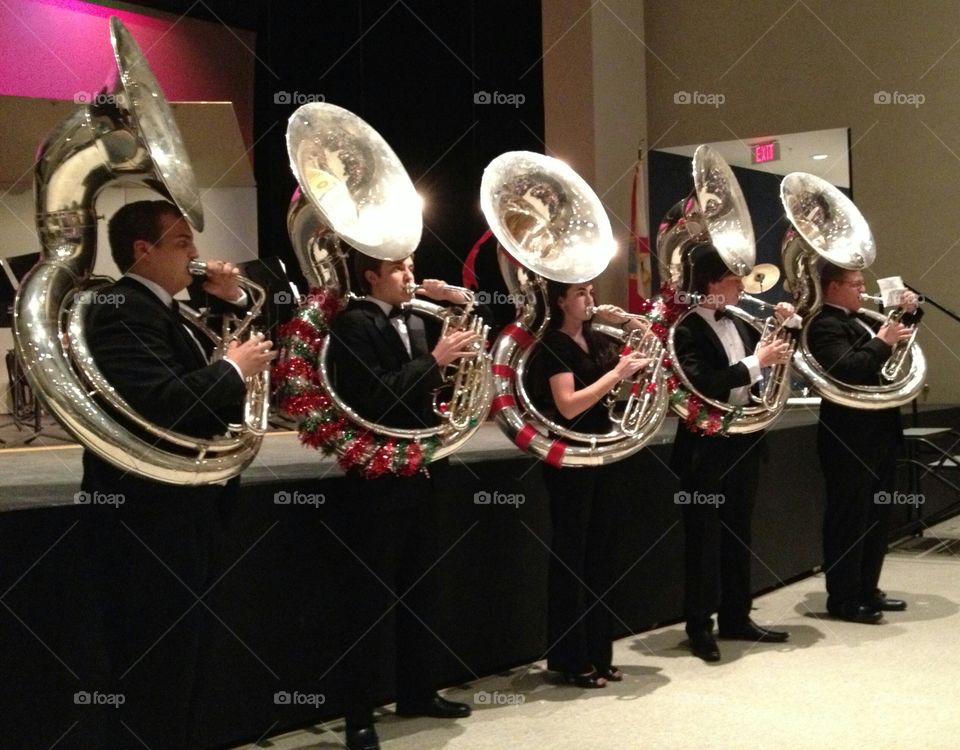 Group of sousaphones