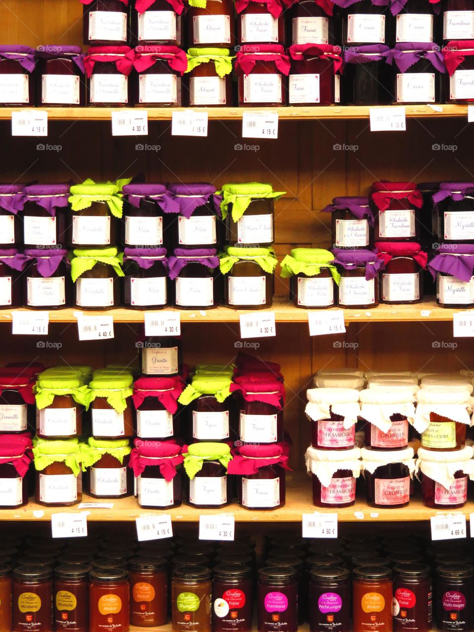 colorful jam pots