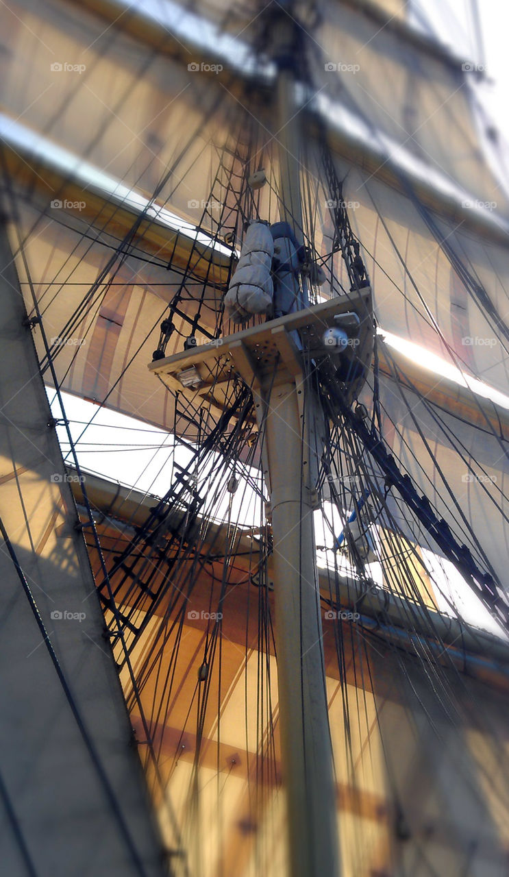 Light in the sails on an old ship