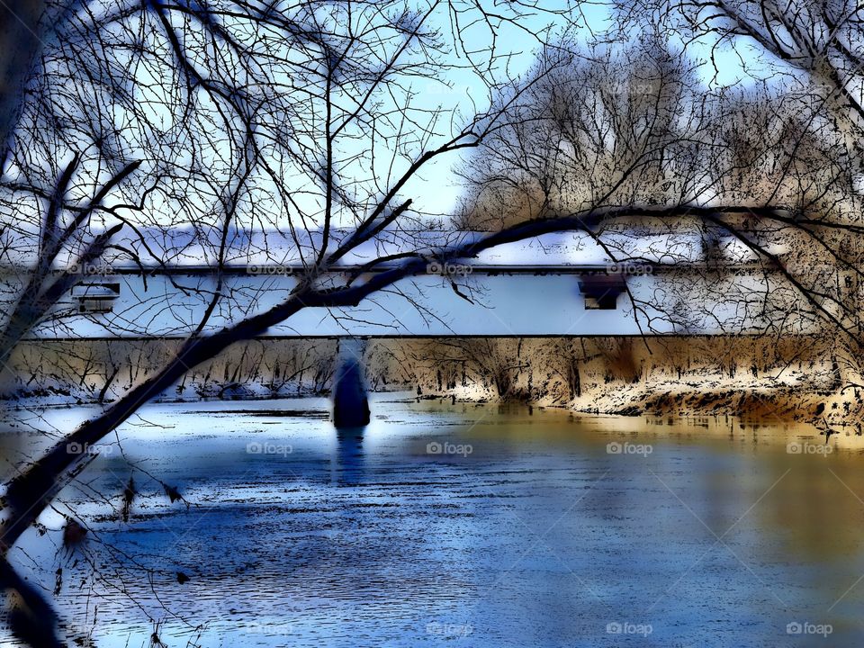 Painted covered bridge 

