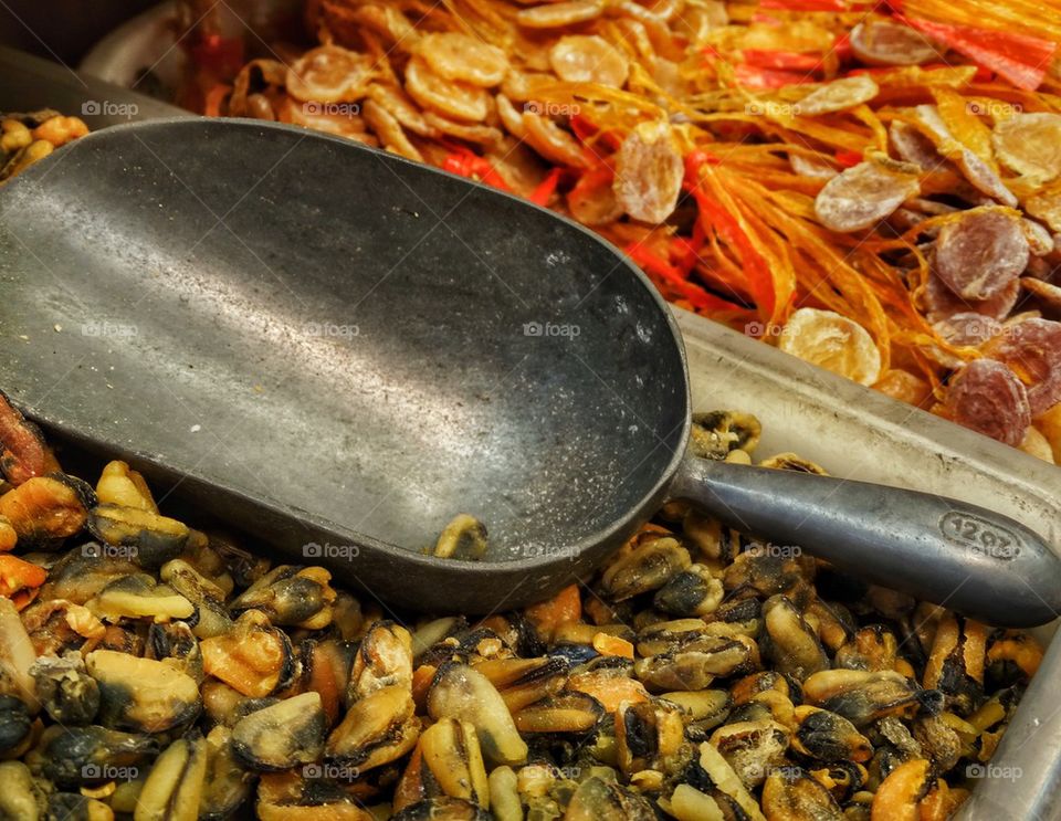 Dried Fruit And Vegetables In Bulk Bins. Dried Fruits And Vegetables In Chinese Street Market
