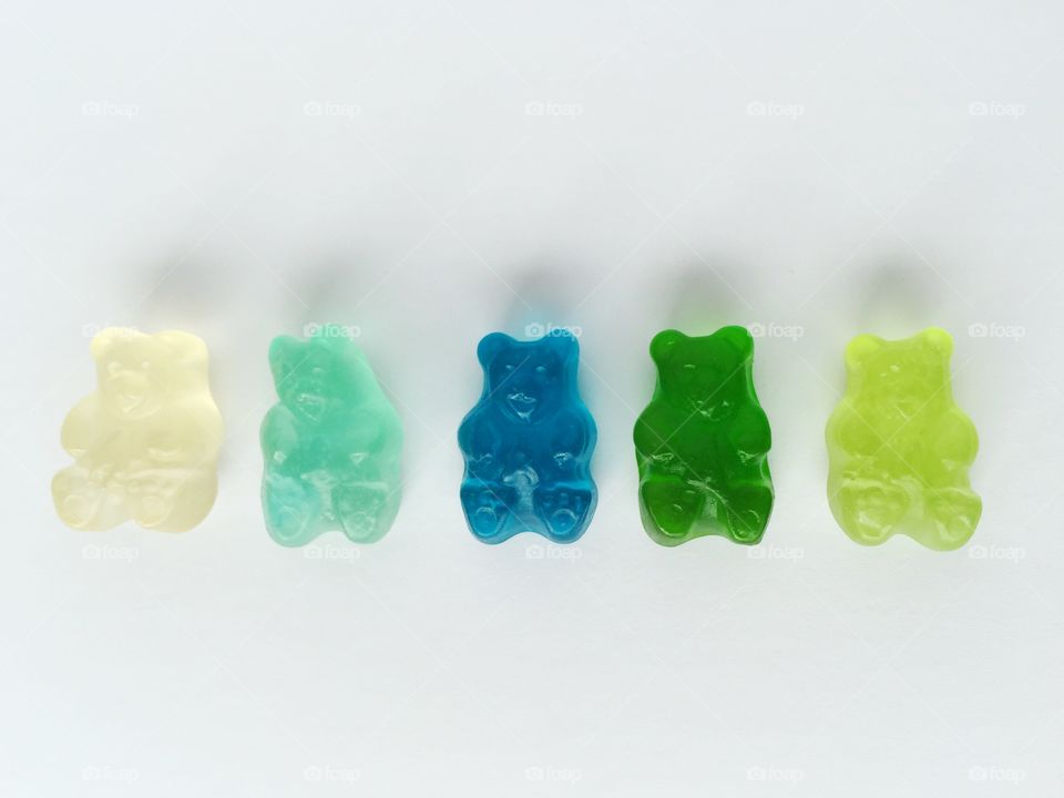 Lineup of gummy bears.

