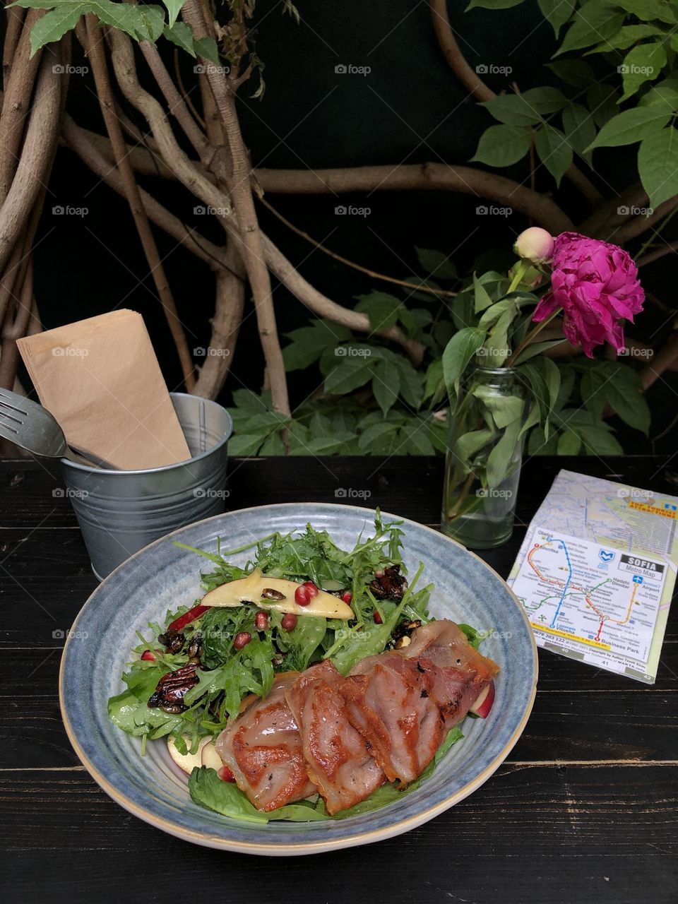 Tasty food, meat a d salad 