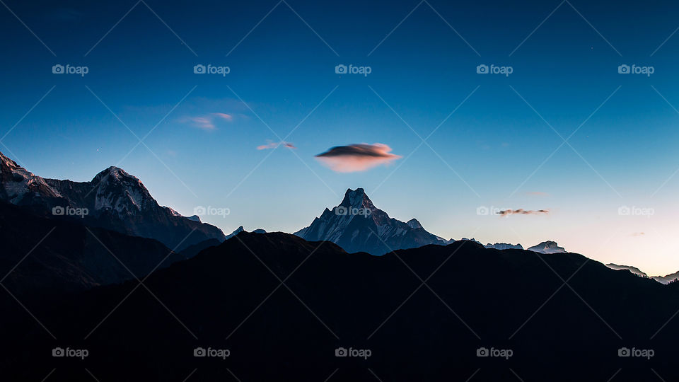 Cloud crown over the Mount Fishtail, Nepal