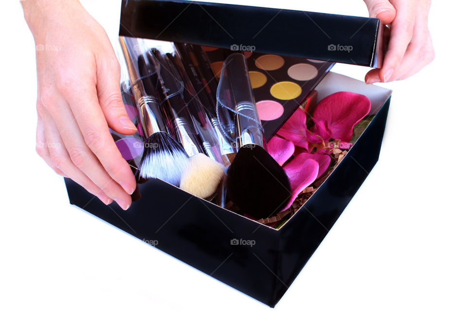 Gift box with makeup inside