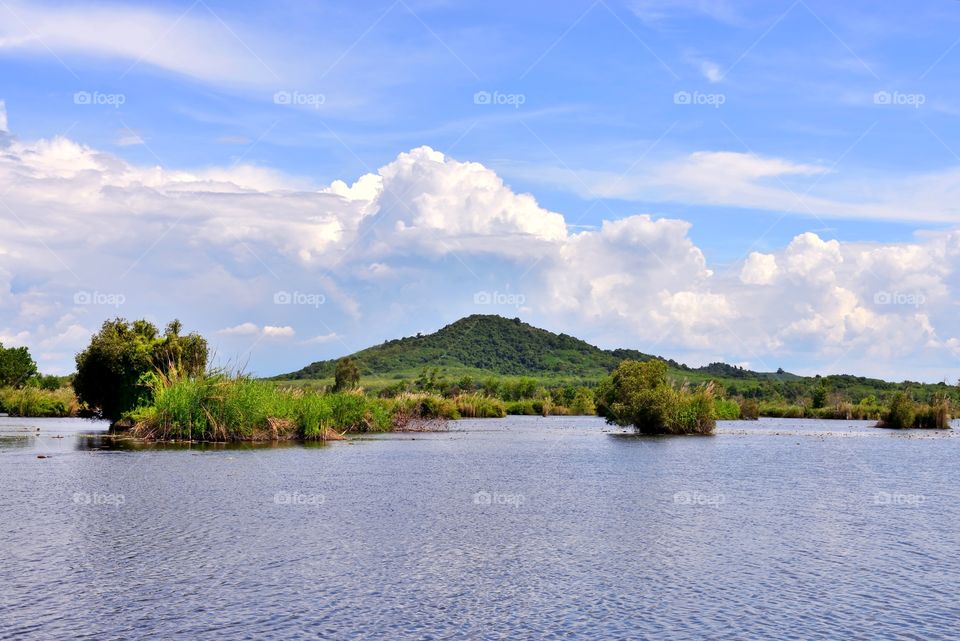 Mountain,Fresh green meadow and waterfront peace