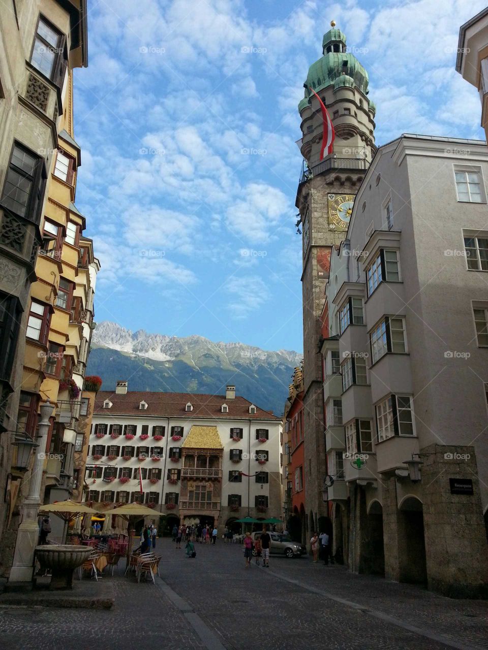 Austria, Innsbruck center. Austria, Innsbruck Golden Roof and Tower Clock