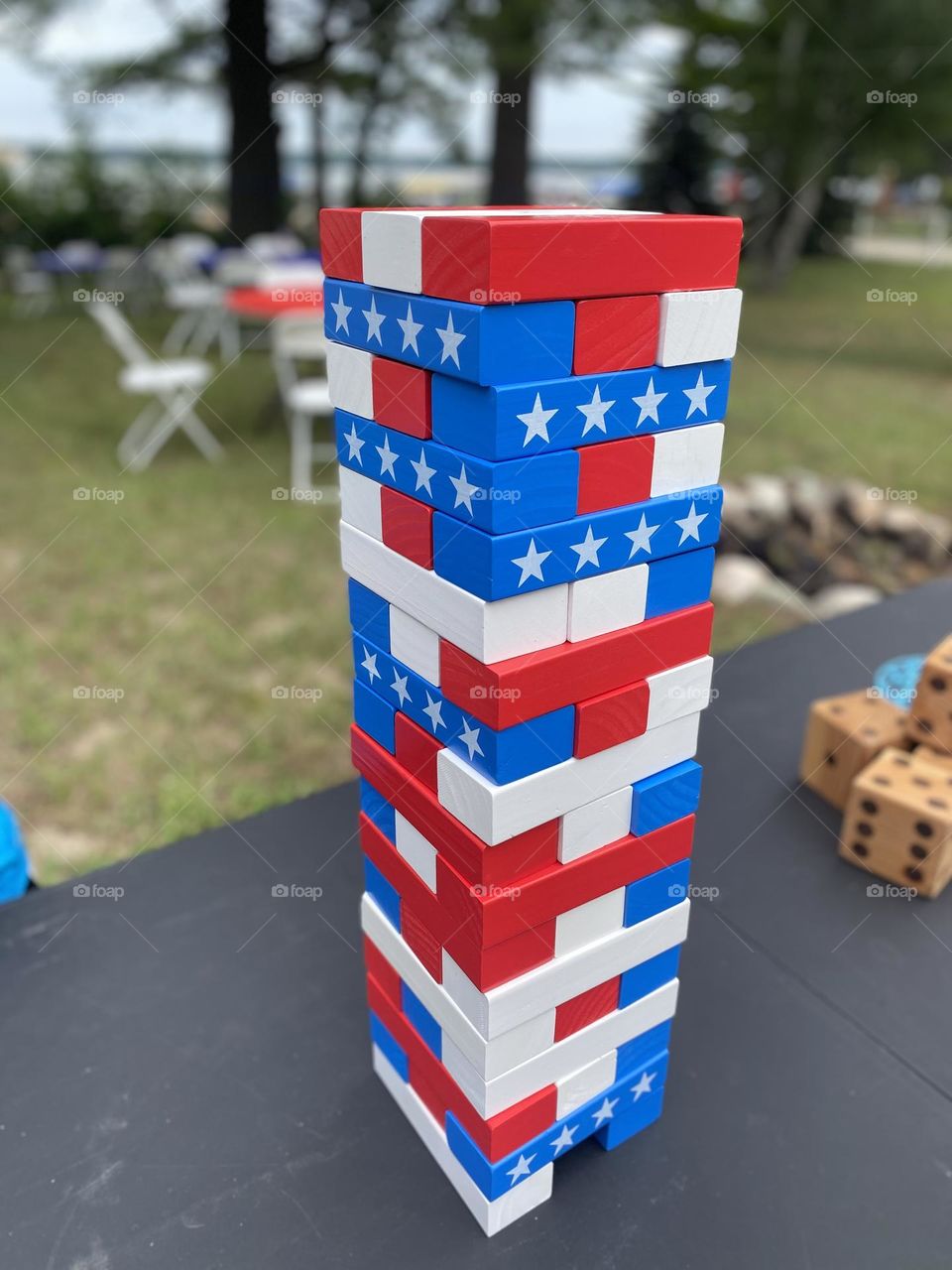 A large red, white, blue Jenna set with white stars. 