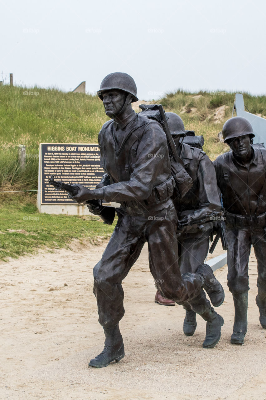 Statues of soldiers landing in Normandy, Utah beach, D-DAY 75 years