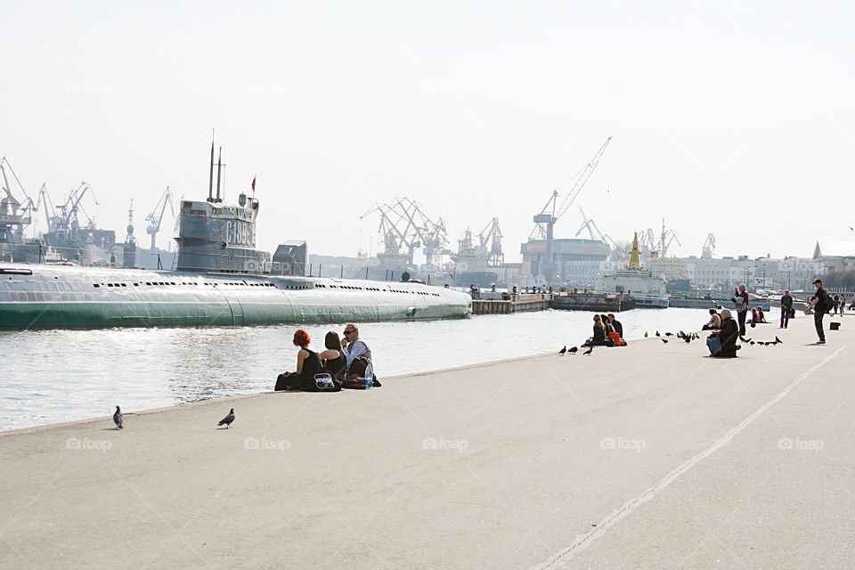 People, birds, submarine 