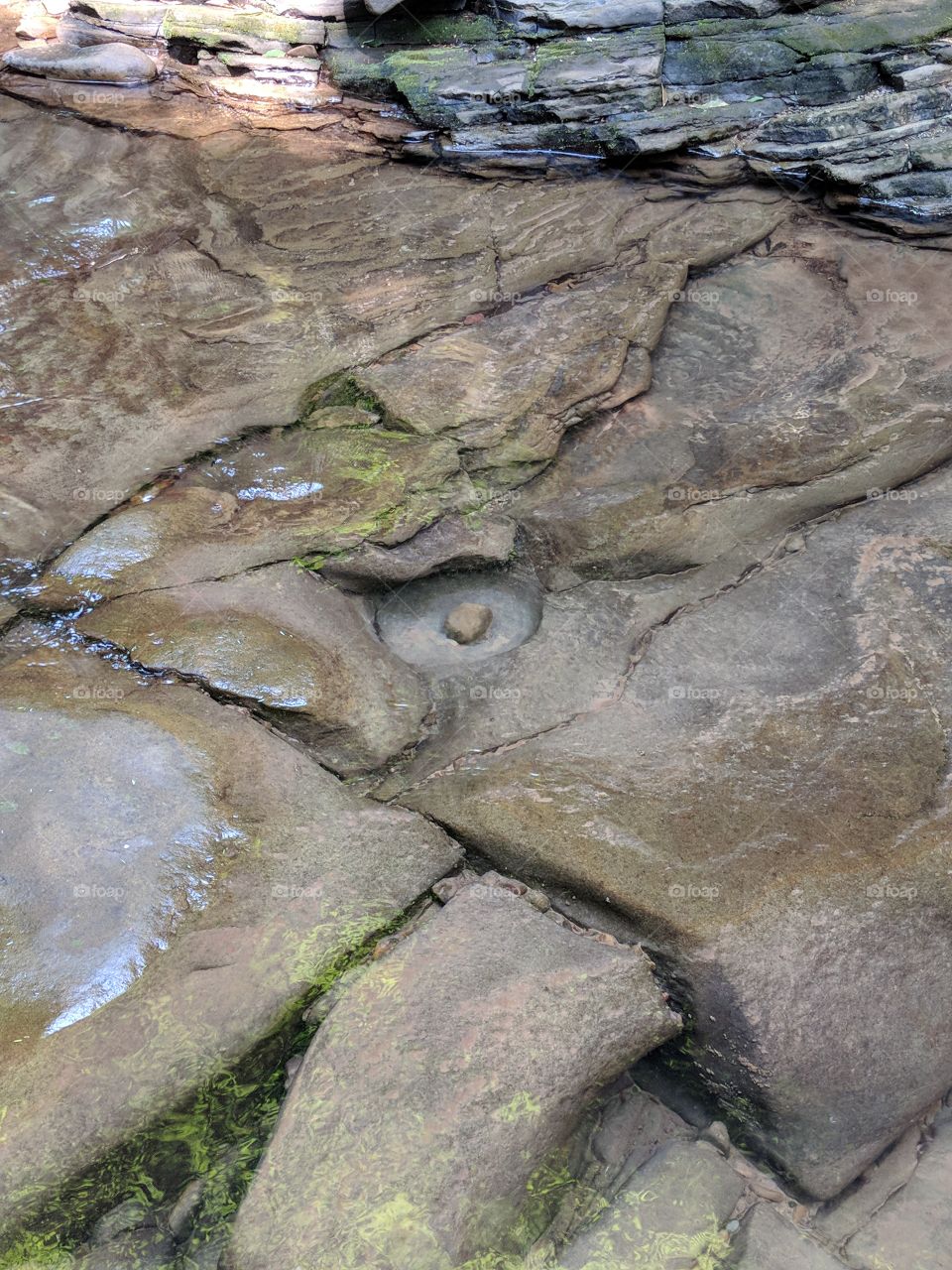 Perfectly shaped scour hole under cold rushing water.