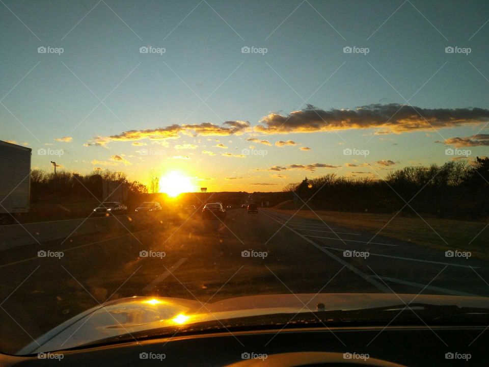 Sunset, Dawn, Road, Sun, Highway