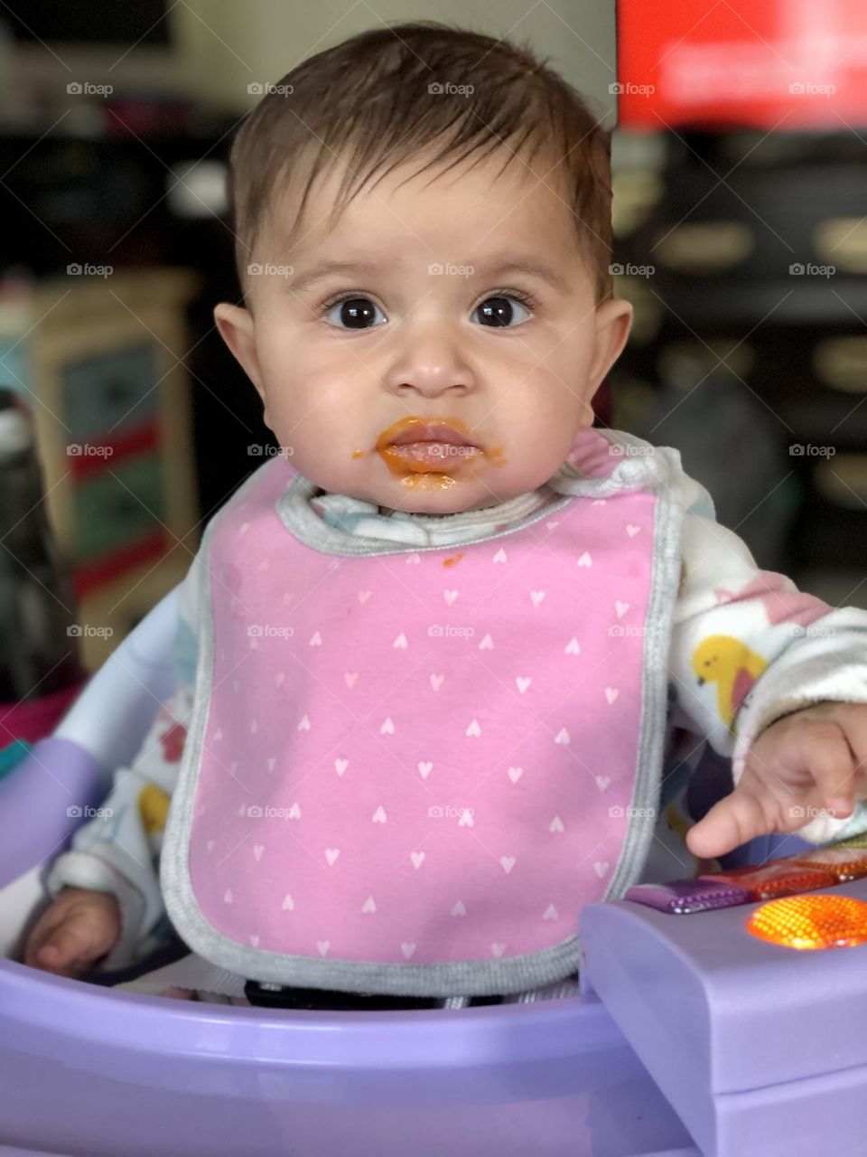 Baby tries sweet potatoes for the first time, baby eats solid foods, baby loves solid foods, baby’s reaction to food 