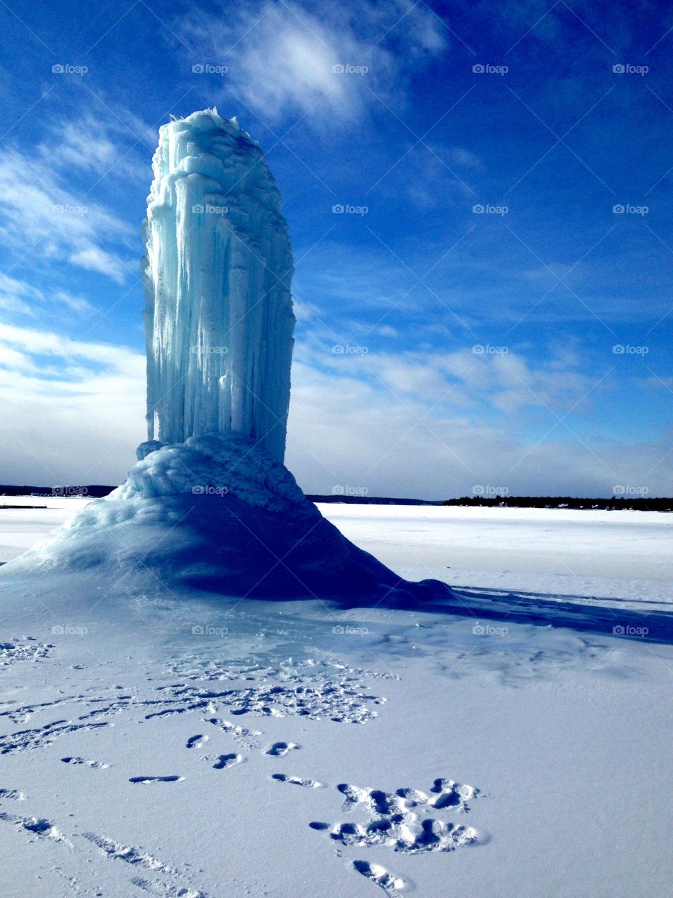 A frozen water fountain up north in boyne city, Michigan