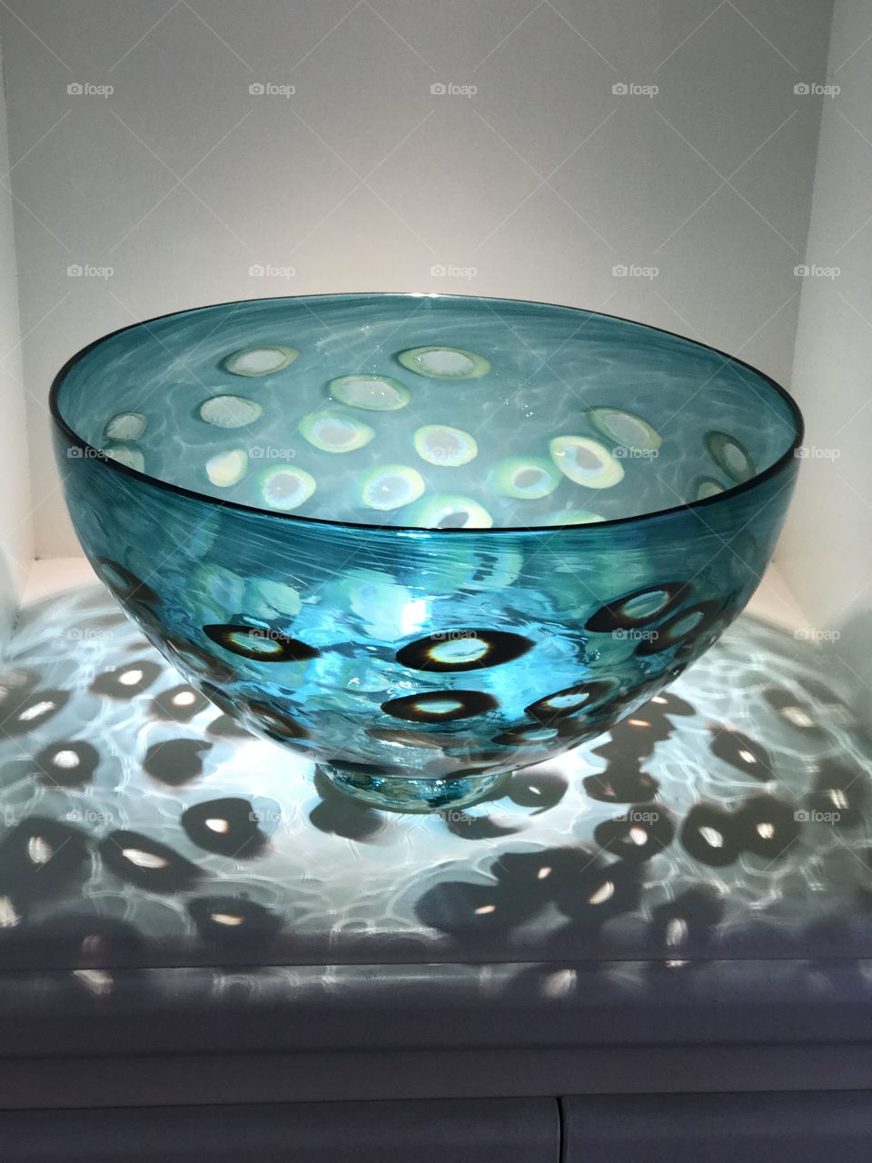 Glass bowl on display at Whimberley Glass Works in San Marcos, TX
