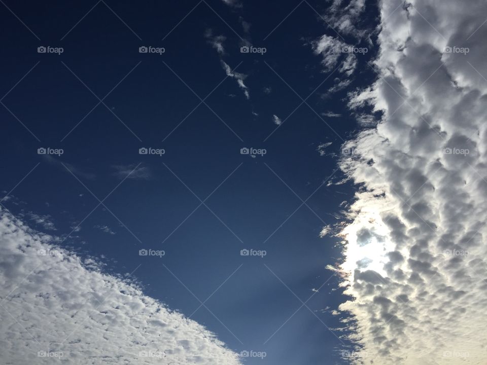 Beautiful blue skies filled with fluffy clouds, white patterns 