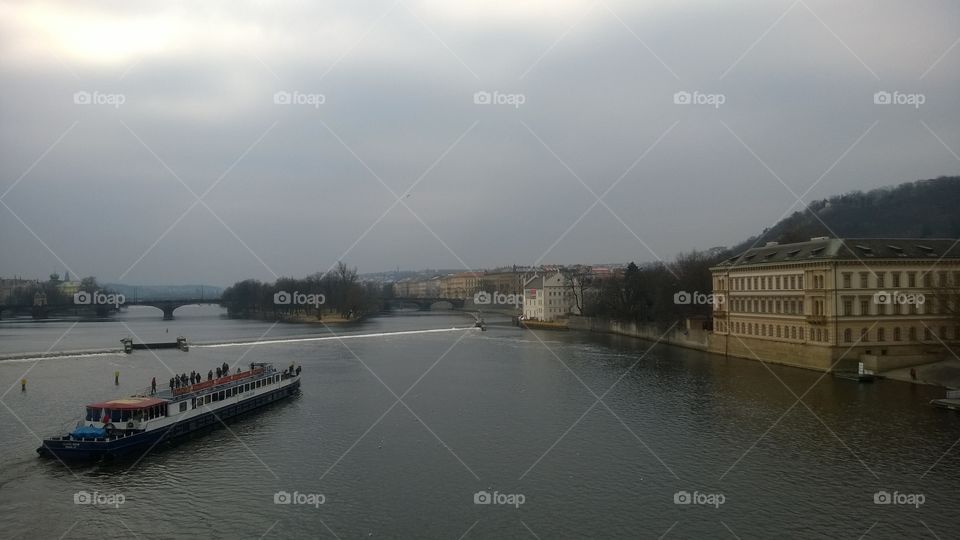 Boat at river Vltava in Prague