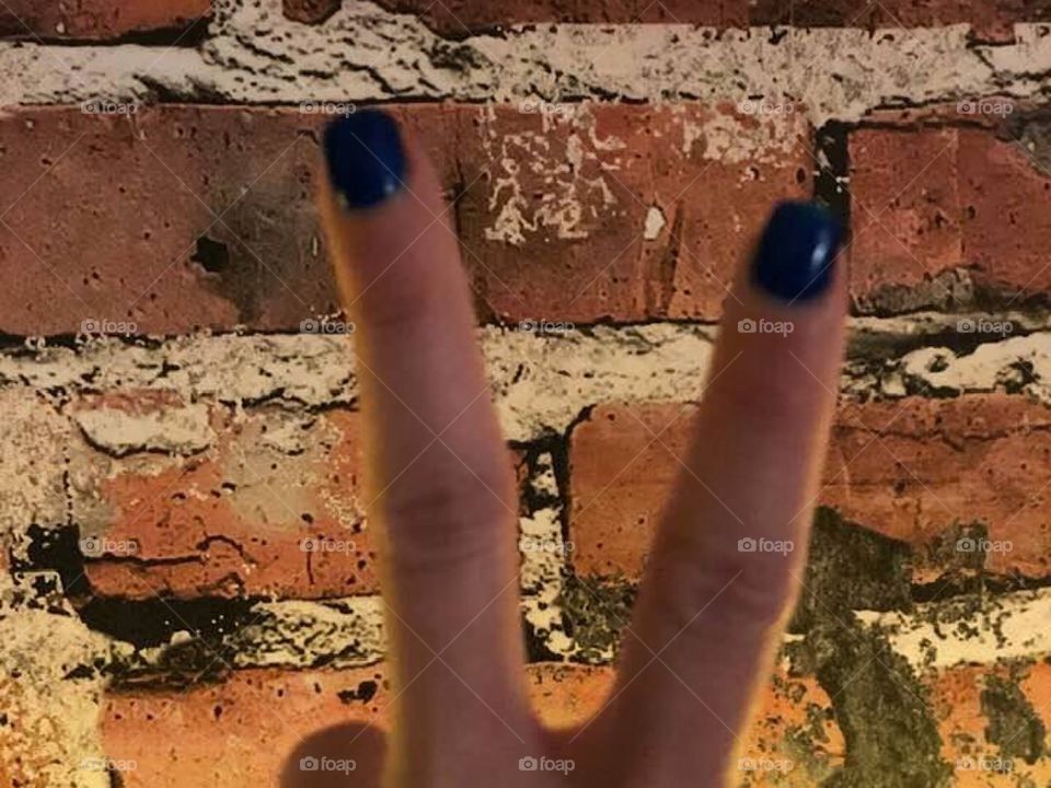 Brick wall , rectangles, peace sign 