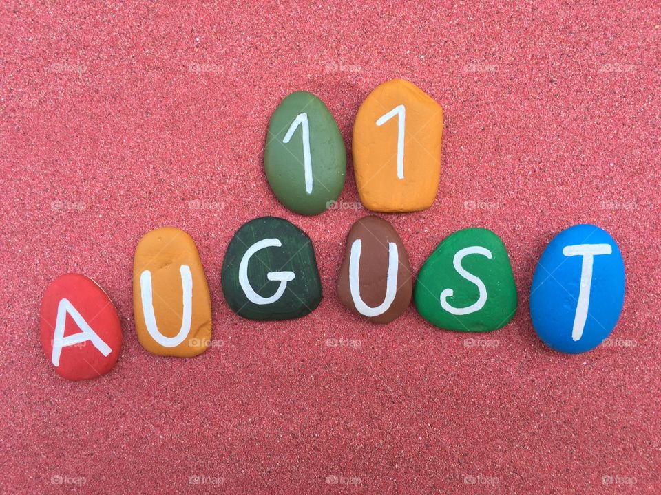 11 August, calendar date on colored stones 