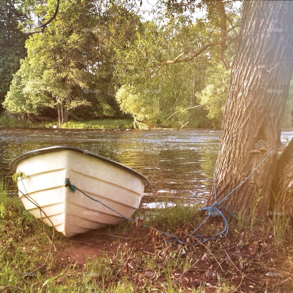 Boat moored near river