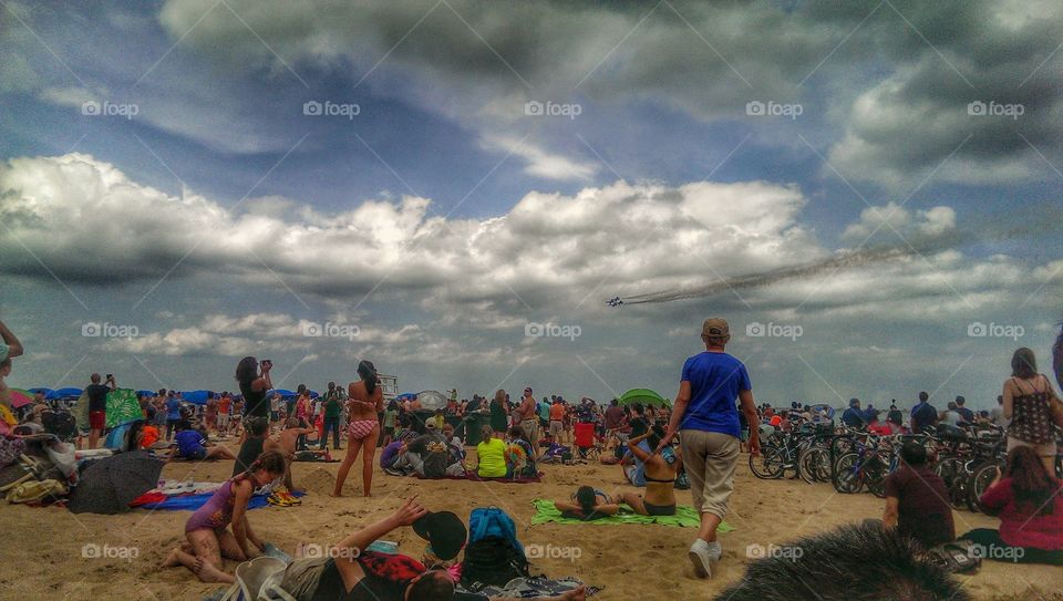 beach day. Oak st beach in Chicago during Air and Water show