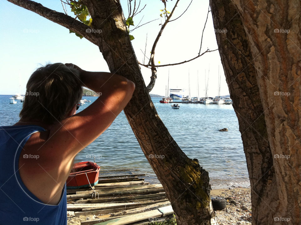 boats trees waiting sea by jeanello