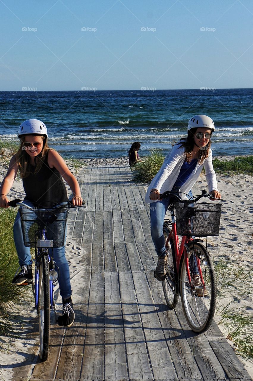 Riding bikes on the beach