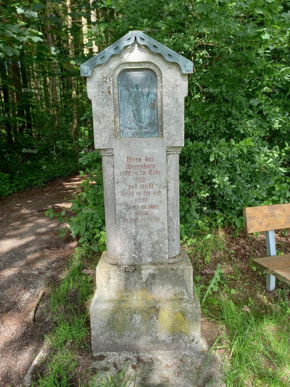 Wayside Cross in Bavaria-When the Kernel of Wheat Fails to Fall into the Soil, it will die, but when planted into the Soil, it eill bear plenty of fruit.