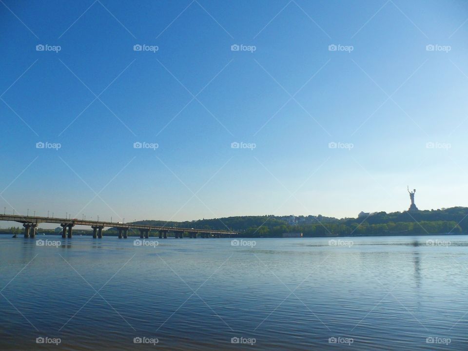 City landscape of the Dnieper River in the city of Kiev, summer 2017