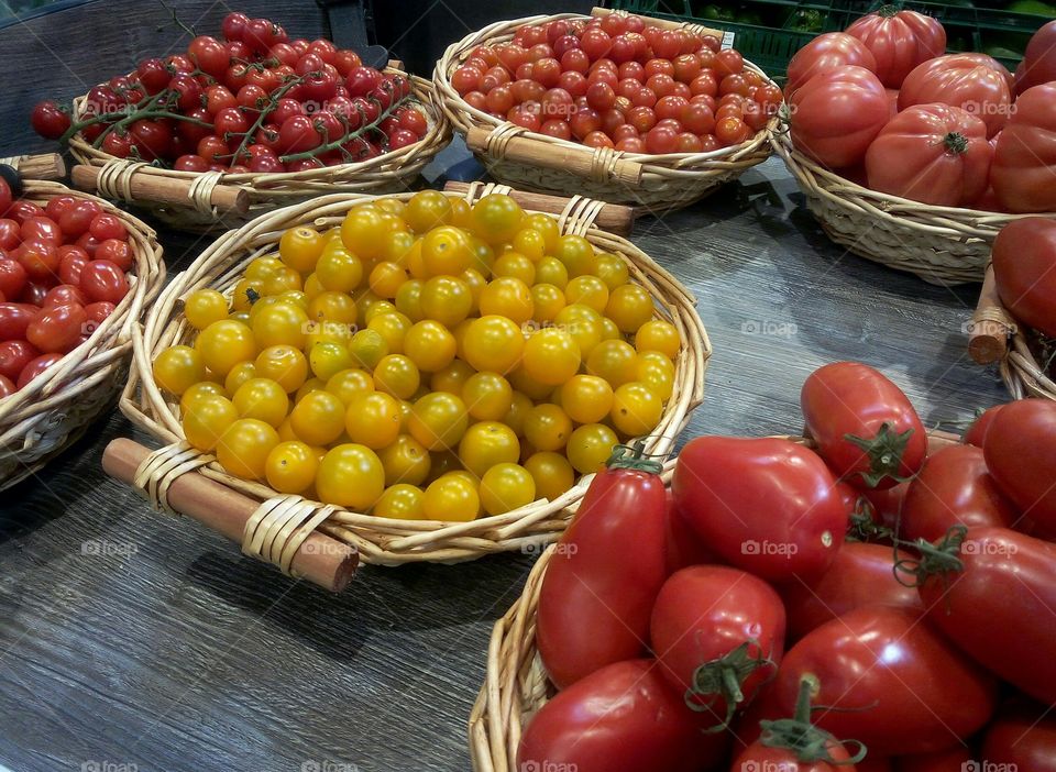Healthy food - Summer fruits and vegetables - Tomatoes - Cherry and cocktail and different varities of tomatoes