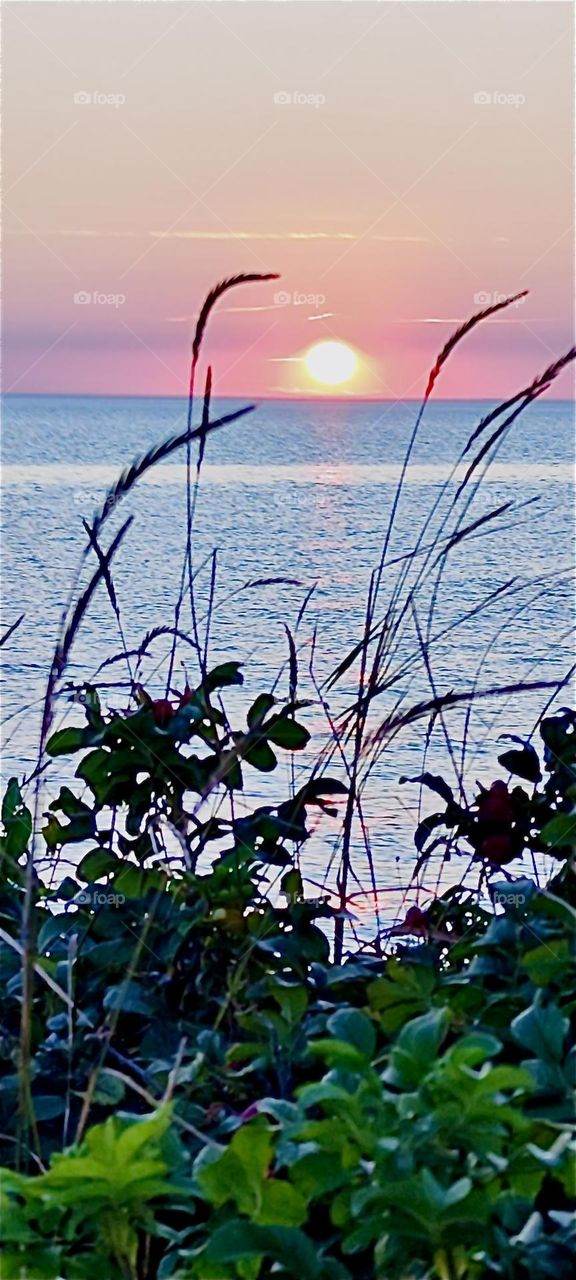 Gorgeous sunsets can be observed here on the island of “Rügen” in “Mecklenburg - Western Pomerania”, Germany at the “Baltic Sea” or “Ostsee”. Beyond the horizon where the fiery orange red sun sets is “Skandinavia”. 2024. Hypnotic Productions