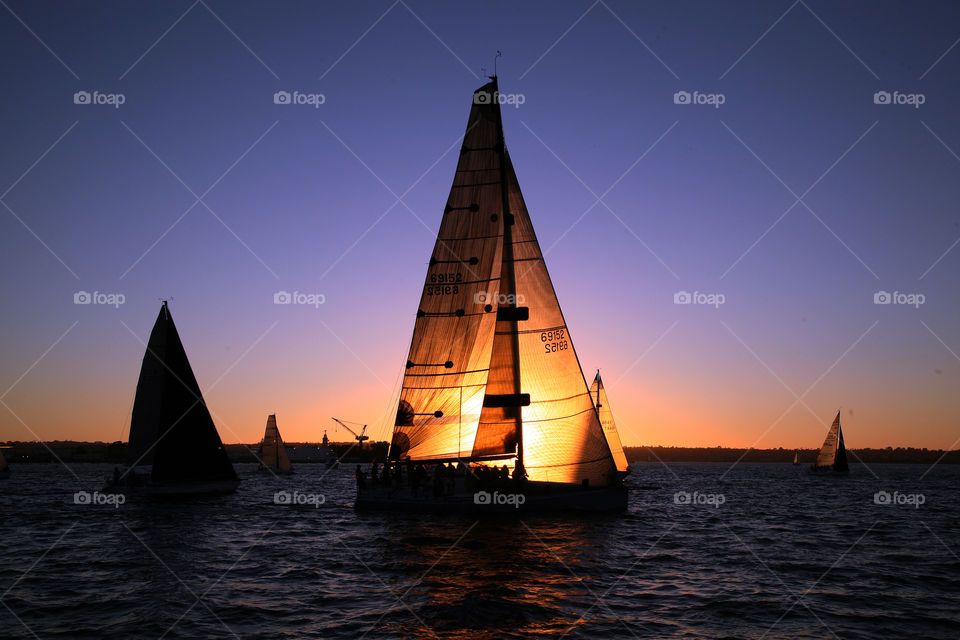 Sailboat at sunset in San Diego 