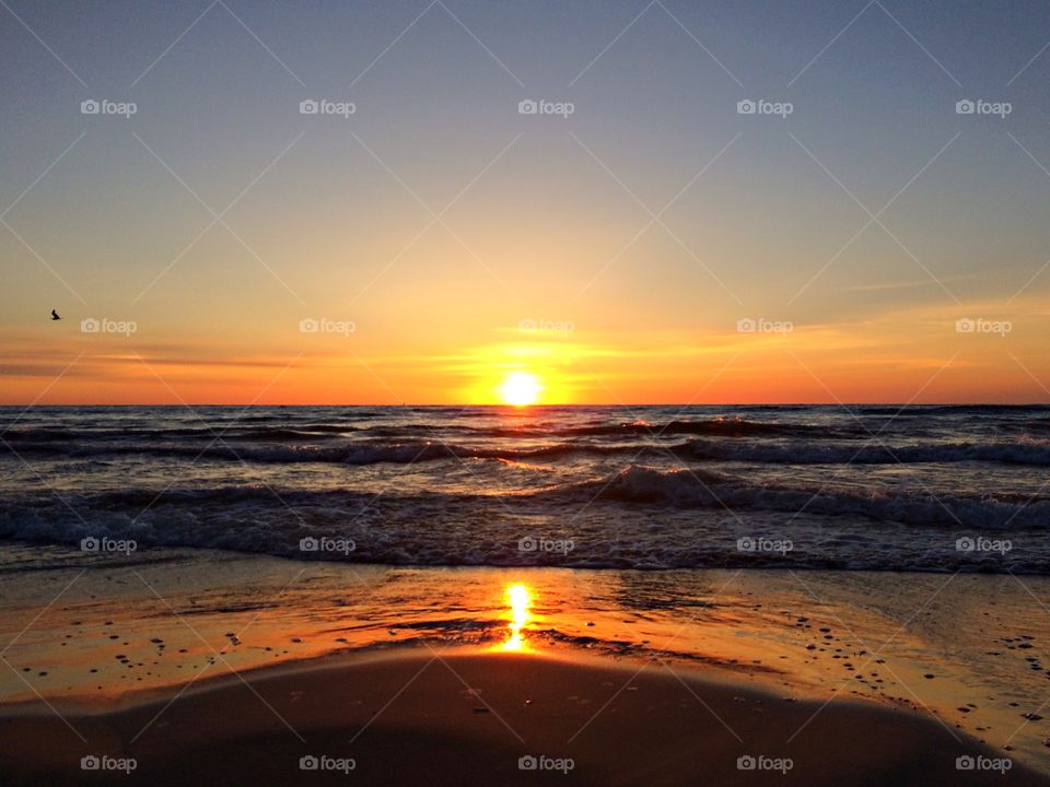 Beautiful sunrise on the Baltic Sea coast In Sopot, Poland