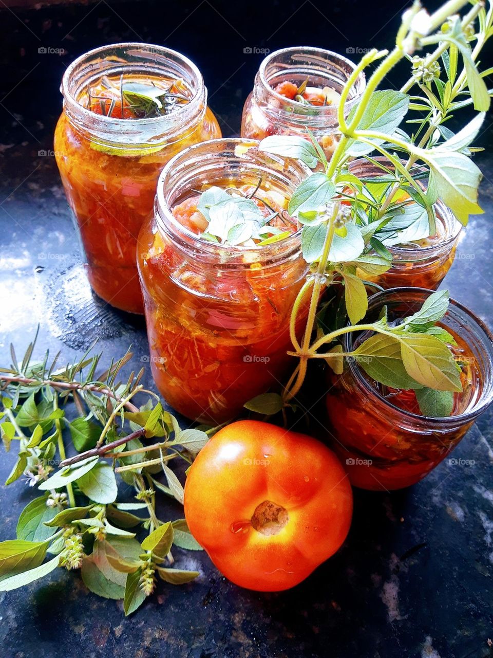 tomatoes and herbs handmade