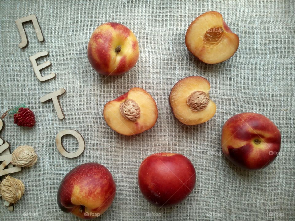 Summer nectarines on a natural background