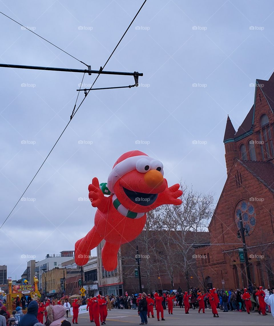Detroit Michigan's Thanksgiving Day Parade with a huge Elmo float.